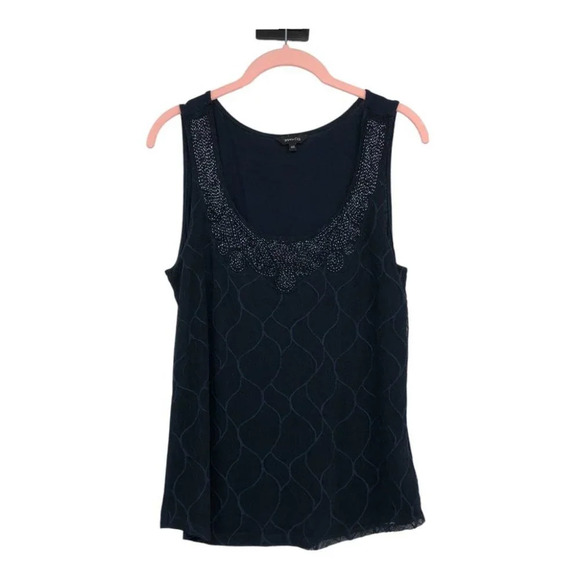 RW&Co Navy Sleeveless Beaded Mesh Detail Tank Top size M - Picture 15 of 15